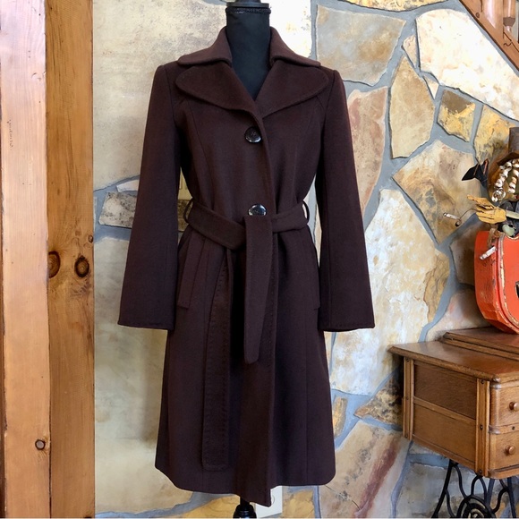 Ellen Tracy Jackets & Blazers - Ellen Tracy Mahogany Brown Midi Wool Blend Pea Coat 2